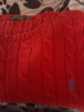 Polo by Ralph Lauren Bright Red Cable-Knit Crewneck Sweater NWOT